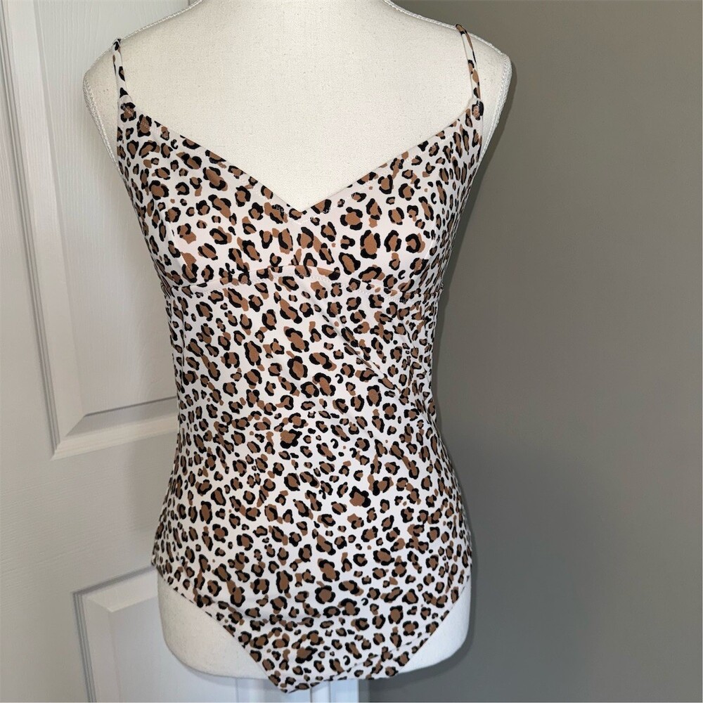 J.Crew One Piece Swimsuit Womens Size M Leopard Animal Print V-Neck Adjustable